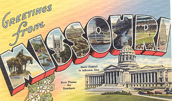 Featured is a Missouri big-letter postcard image from the 1940s obtained from the Teich Archives (private collection).